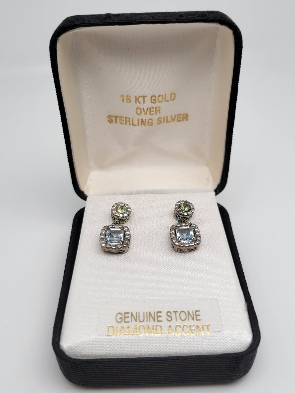 18k Gold Over Sterling Silver Blue Topaz and Peridot Drop Earrings